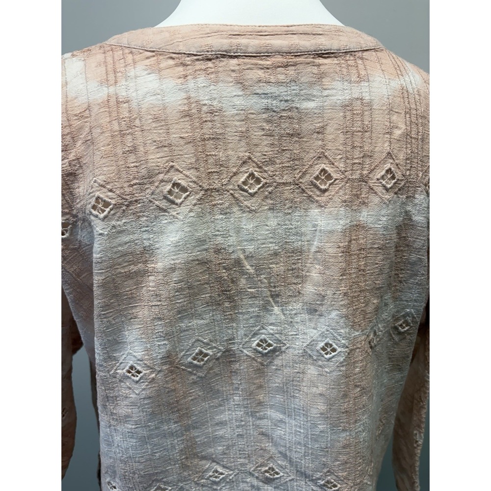 J Jill Large Beige Tie Dye Long Sleeve Eyelet Shirt - Picture 6 of 8
